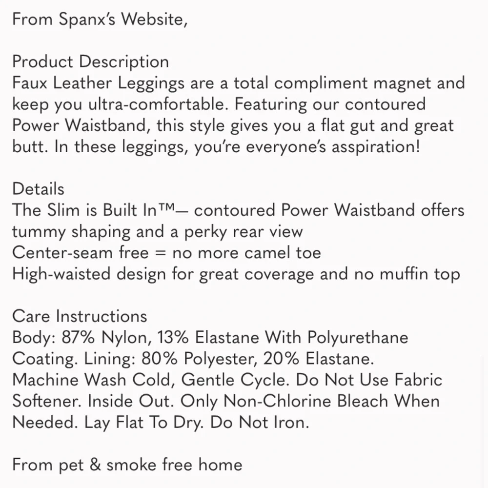 Spanx Faux Leather Leggings EUC